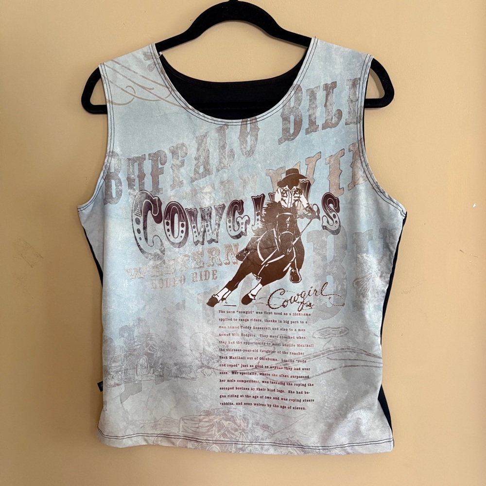 Rockmount Ranch Wear Cowgirl Graphic Tank Top - Rare - Blue XL